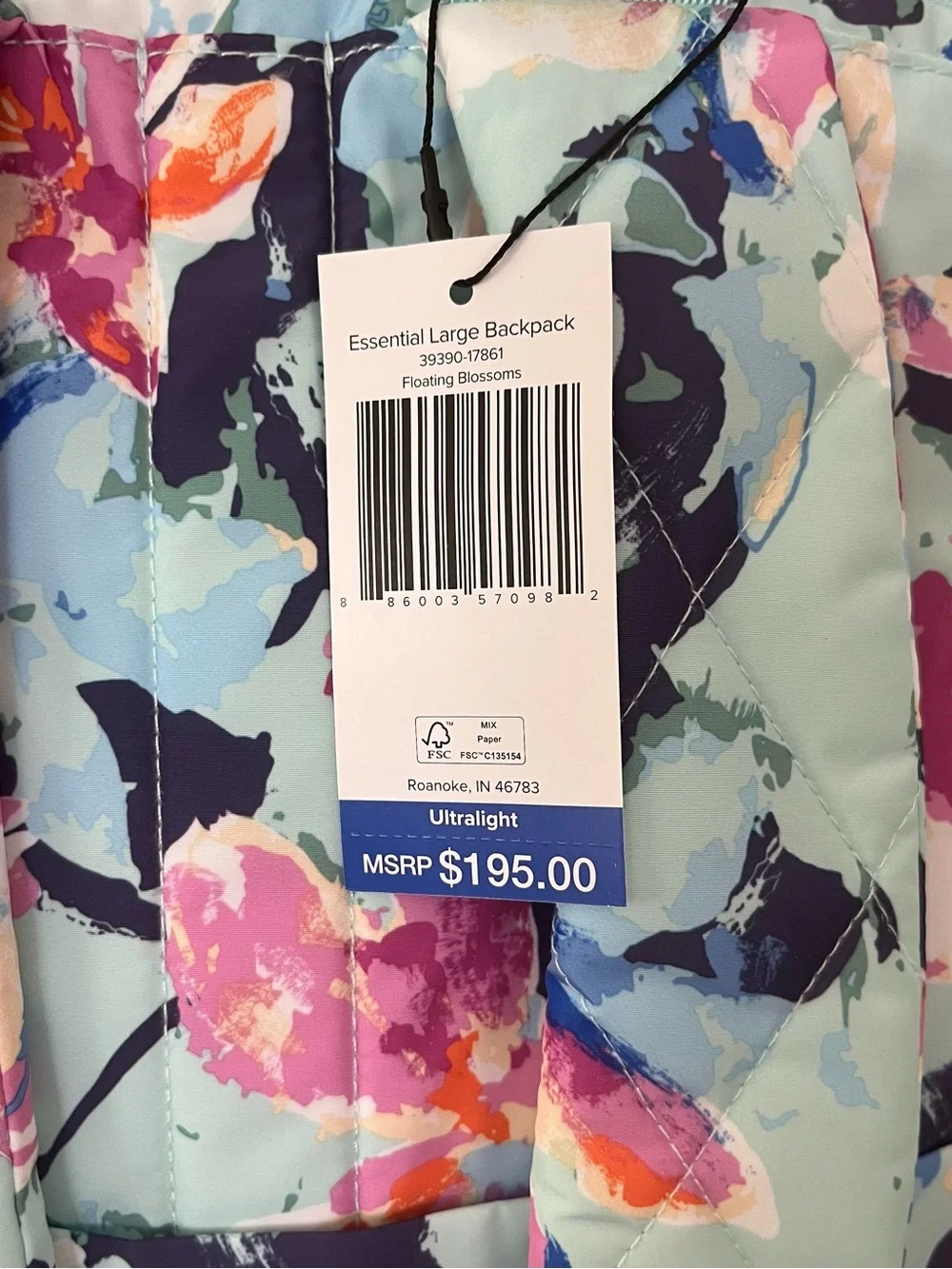 NWT Vera Bradley Extra Large Laptop School Travel Essential Backpack Aqua Floral